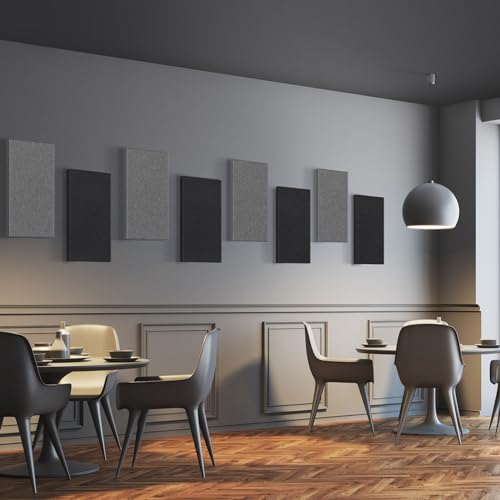 UMIACOUSTICS 4 PCS Acoustic Panels, 2“ Thick 23.6" x 11.8" Fiberglass Sound Absorbing Panels, Self-adhesive Soundproof Panels for Studios, Office, Home Theater. Charcoal Grey