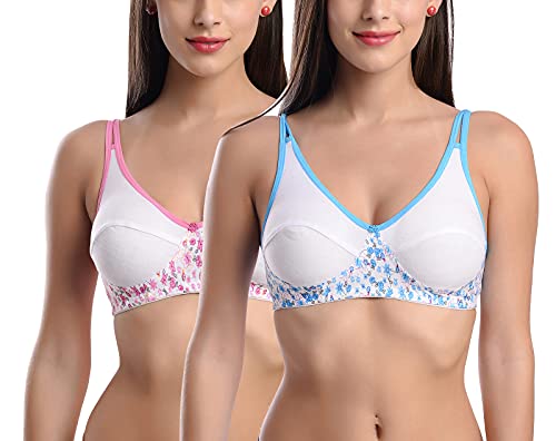 Image of StyFun Women's Non-Wired Bra, Non-Padded, Full Coverage Bra, Cotton Bra, Everyday Bras, Cup-B, Multicolor, See Main Image to Check How Many Bras You Will Get