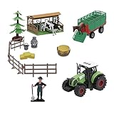 TACHAN Bauernhof-Set mit Traktor und 19 Zubehörteilen – mit Traktor, Tieren und Figuren (CPA Toy Group 702T01047)