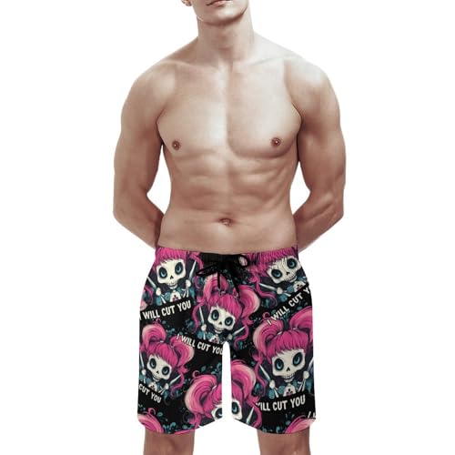 Skull Barber I Will Cut You Men's Swim Trunks Board Shorts Beachshorts Swimsuits with Pockets Mesh Liner3