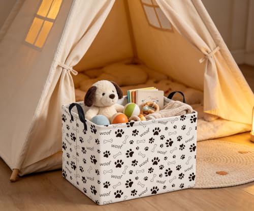 Image of Rectangular Baby Storage Basket Boys for Home Kitchen Girls Cute Storage Bin Organizer Shelf Book Room Decor(Woof Paw)