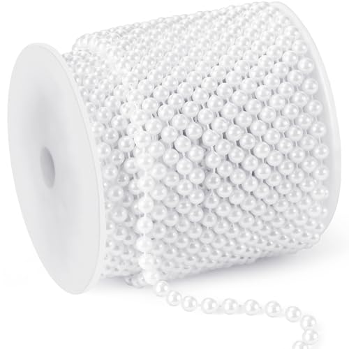 82 Feet Faux Pearl Garland, 6mm Pearl String Roll Strands, Extended String of Pearls Garland for Christmas Tree Wedding Party Decoration Centerpieces Flowers DIY Crafts (White)