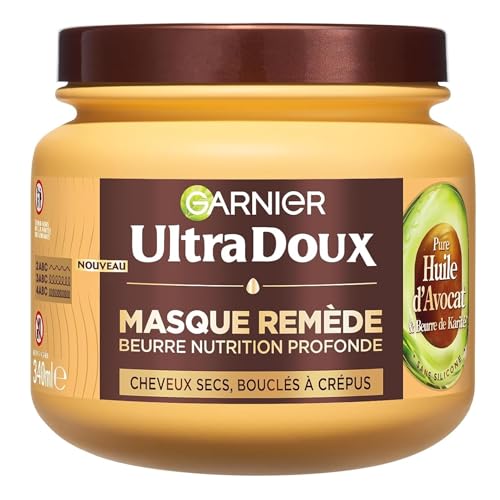 Garnier Ultra Soft - Mascarilla para cabello seco, ondulado, rizado o rizado con aceite de aguacate y manteca de karité - Textura rica y cremosa - 340 ml