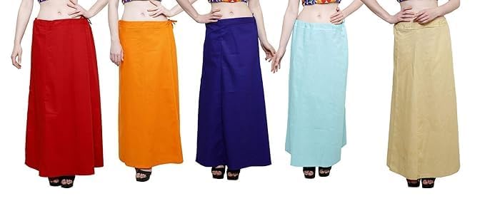 Image of Vlazom Women's Cotton Saree Petticoat - Pack of 5 Inskirts | Soft & Breathable Underskirts | Adjustable Drawstring Waist | Multicolor for Daily & Occasion Wear
