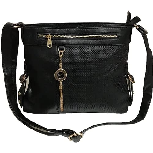 Bolsa feminina Transversal média alça ombro repartições moda (Preto)