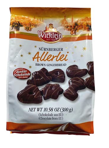 Wicklein Allerlei Nurnberger Lebkuchen Dark Chocolate Gingerbread Shapes Bag, 10.5 oz