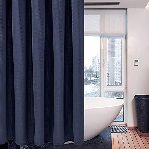 VANZAVANZU Waterproof Narrow Shower Curtain 92x182cm for Small Bathroom with Metal Hooks Waffle Fabric Shower Curtain Heavy Duty Bath Curtain for Wet Room Bathtub Shower Stall - Image 2
