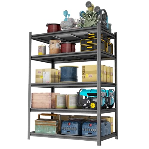 Image of Garage Shelving Unit, Heavy Duty Metal Adjustable Storage, Steel Shelves, Industrial Shelves for Heavy Tools and Equipment, Ideal for Garage, Basement, Black (5-Tier, 71.2 inch H x 48 inch W x 24 inch D)