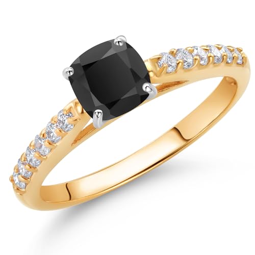 Gem Stone King 10K Two-Tone Gold Gemstone Birthstone and Lab Grown Diamond Engagement Ring For Women | Cushion Cut 5MM | Wedding Anniversary Promise Ring | Sizes 5, 6, 7, 8, 93