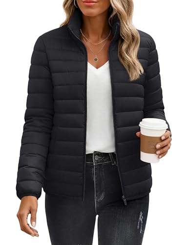 YUCOLEN Women's Puffer Jacket Quilted Winter Coat Padded Stand Collar Full-zip Warm Lightweight Puffer Coats