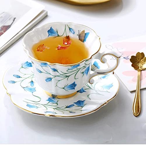 SGSG Bone China Taza de té de la Tarde Taza de café de cerámica Flor Elegante Taza de té Platillo Estante de Entrega (A… - Imagen 4
