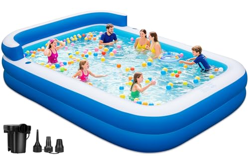 Large Inflatable Swimming Pool - 120 x 85 x 26 Blow Up Pool for Adults and Kids with Seat & Air Pump for Backyard Lawn Indoor Outdoor Use