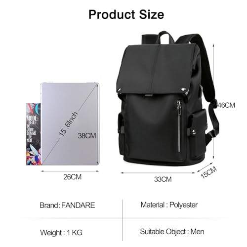 Business Backpack Casual Laptop backpack Travel backpack Rucksack for men Rucksack Work bag with USB Charging Port Waterproof Bag Daypacks with Reflective Belt Black B3