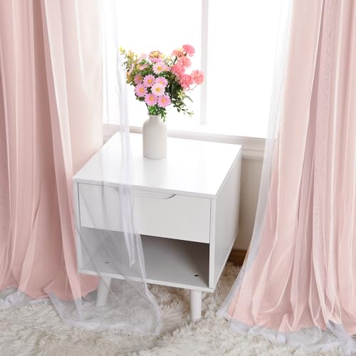 Image of DWCN Pink Blackout Curtains with Sheer Overlay with Tiebacks 96 Inch Long | Floor to Ceiling Double Layer Drapes for Living Room, Girls Bedroom, Nursery, Grommet Top, 52 inch Wx96 inch L, Rose Blush, 2PCS