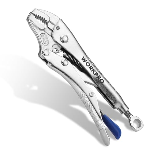 WORKPRO 5 Curved Jaw Locking Pliers with Screw Extractor CR-MO Steel Construction with Perforated Screw Multipurpose Clamping Tool for Automotive Welding and Home DIY