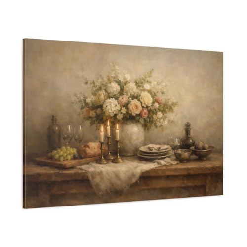 Tableau floral contemporain en toile 120x80cm de grande taille pour décoration de salle à manger