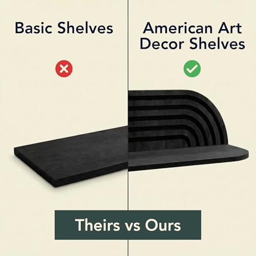 Image of Black Floating Wall Shelf Set of 2, Wall Mounted Rustic Farmhouse Solid Wood Shelves - Modern for Bedroom, Bathroom, Living Room, Kitchen Decor & Storage