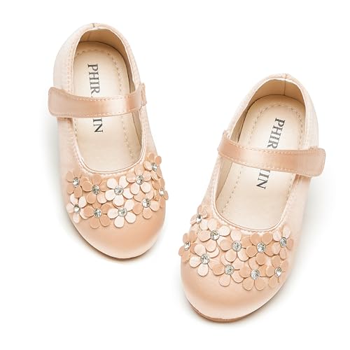 Image of PHIRAMIN Toddler Flower Girl Glitter Dress Shoes Little Girl Ballet Flats Bow Wedding Party