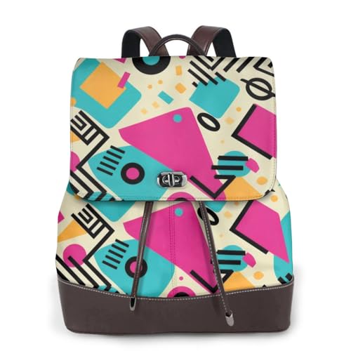 80s 90s Lightweight Daypack Bag Microfiber PU Leather Backpack for Travel Business Commute Gym