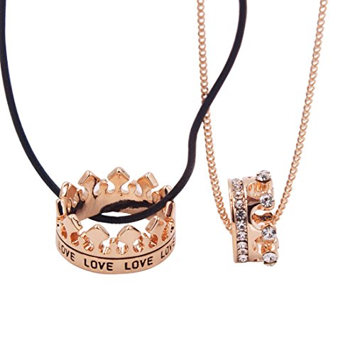 Ficccy Rose gold 18K plated Crown Necklace Sweet Lover Necklace Couple Necklace Gift for Special Day
