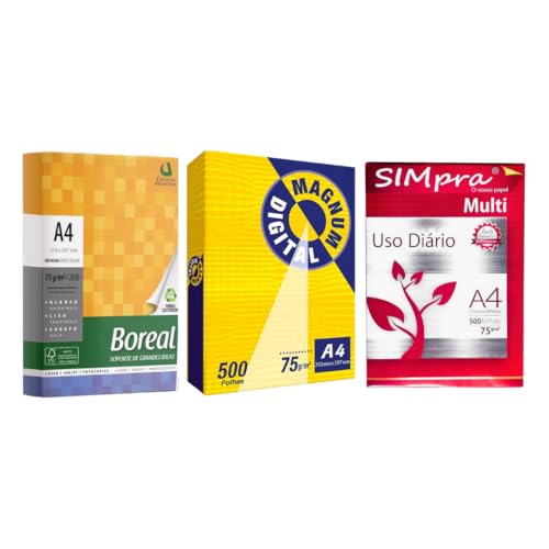 Papel Sulfite A4 210mmx297mm Pacote com 500 folhas 75g/m² SIMpra Branco Magnum Boreal
