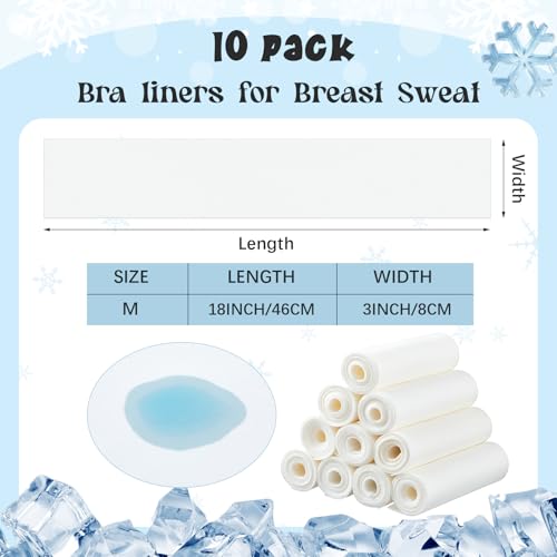 Toulite Cool Ice Silk Bra Liners for Sweat 10 Pcs 3 Layer Medium Washable Rectangle Cool Ice Silk Under Breasts Pads for Women Absorb Sweating, 18 x 3 Inches White for Summer3