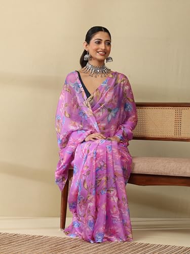 Image of Garden Vareli Floral Print Chiffon Saree
