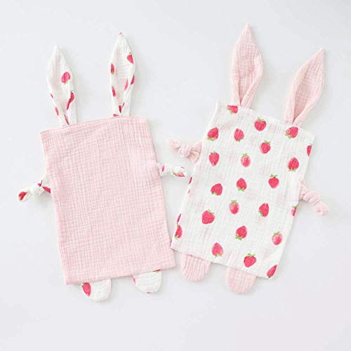 Image of Bunny Security Blanket for Boys and Girls,Cotton Soft Breathable Muslin Soothing Towel Appeasing Toy for Infant,Newborn Gift,2 Pcs Set (PurePink&Strawberry)
