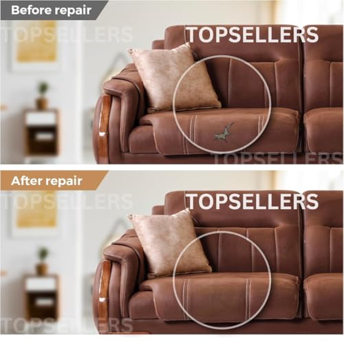 Image of TOPSELLERS Leather Repair Patch with Extra Strong 4 Glue Tube - Premium Self-Adhesive Leather for Sofas, Car-Bike Seats, Chairs, and More - High Durability and Proven Repair Solution (BROWN-4)