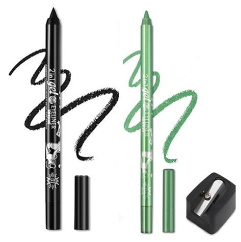 Traje de lápiz de delineador flash de gel de color, 2 bolígrafos de delineador de ojos, bolígrafo de delineador de ojos impermeable, sombra de ojos, ceja, lápiz de ojos (01 Negro & 08 Verde)