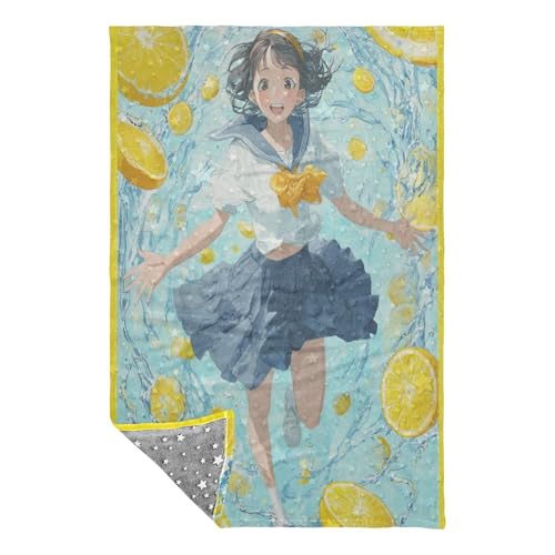 Manta cómoda para sofá transpirable con estampado anime y limón fresco 3