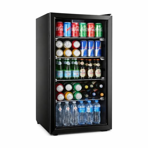 Générique Mini Armoire à Boissons 72 L – Vitrine Réfrigérée Noire – 0 à +10°C – Porte Vitrée – 85 Canettes – LED – Avec Serrure