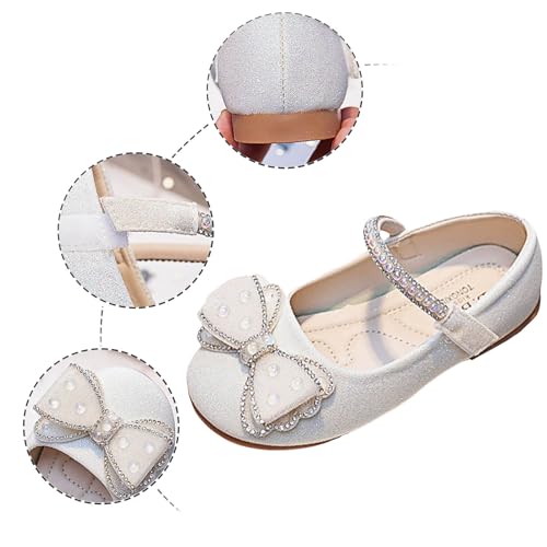 Girls Wedding Dress Shoes Bowknot Ballet Flats Flower Girl Dance Party Mary Jane Shoes with Rhinestone Glitter Strap4