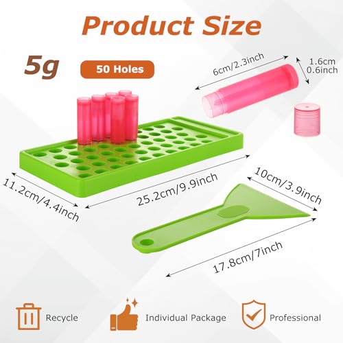 200PCS Plastic Lip Balm Tubes 5ml/5g Lip Balm Containers with Filling Tray and Spatula, Rotating Type Refill Lip Chapstick Tubes Empty with Cap for DIY Make Up(Red）2