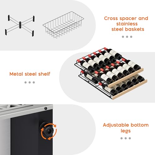 Image of Albott 24 Inch Wine and Beverage Refrigerator, 2 In 1 Dual Zone 49 Bottle Wine Cooler 37-72℉ with Soft LED Light, Hold 108 Bottles and 150 Cans, Built-in or Freestanding Design for Home and Bar