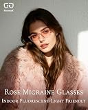 Bloomoak Rose Tinted okulary łagodzące migrenę, FL-Flex do fluorescencyjnej soczewki LED, światłowstręt, obciążenie oczu, Do użytku wewnątrz – 52% – jasnoróżowy, M