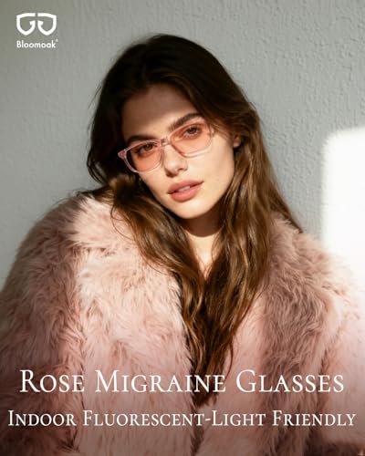 Image of Bloomoak Rose Migraine Glasses,FL-Flex Light Sensitivity Relief Tinted Glasses for Indoor Fluorescent Glare /Women