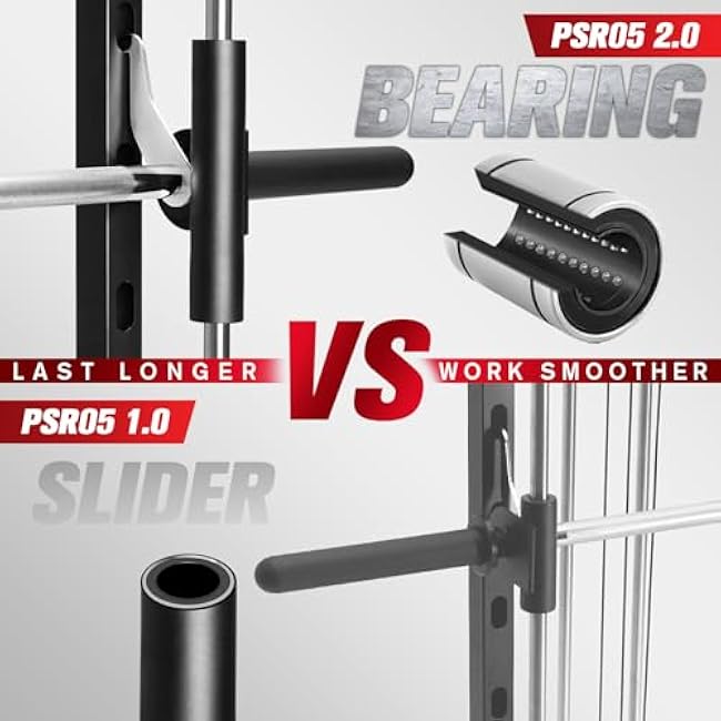 RitFit Smith Machine Power Rack with LAT-Pull Down System, Landmine, Barbell Bar, Plate Storage Pegs and More Training Attachment