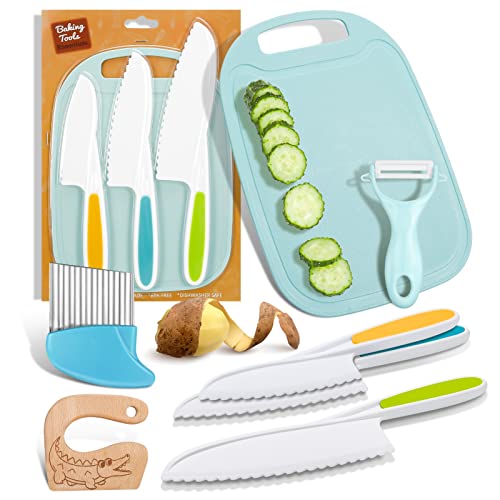 Veraing 7 Stück Kinderküchenmesser Set, Kindermesser Montessori Messer Schäler Schneidebrett...