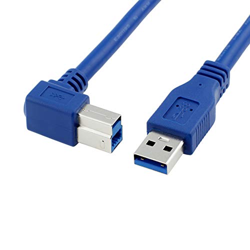 Bluwee USB 3.0 Cable - Type A-Male to Right Angle Type B-Male Printer Scanner Cord - 3 Feet (1 Meter) - Round Blue