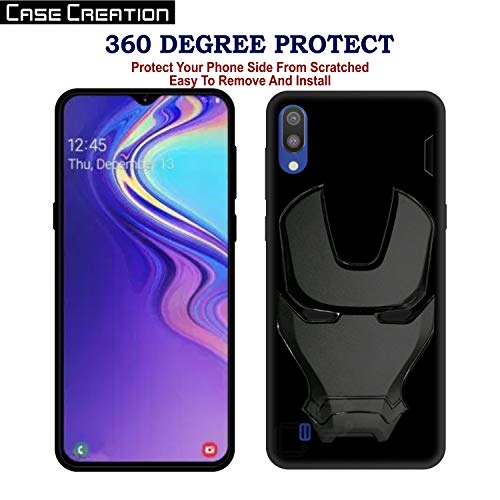 Image of COVERLY Official 3D Touch Feel Trending Real Hero Avenger Logo Mask Soft Rugged Grip Iron Man Super Power Cartoon Movie Silicone Matte Strong Back Cover for Samsung Galaxy A10 (2019) - Black