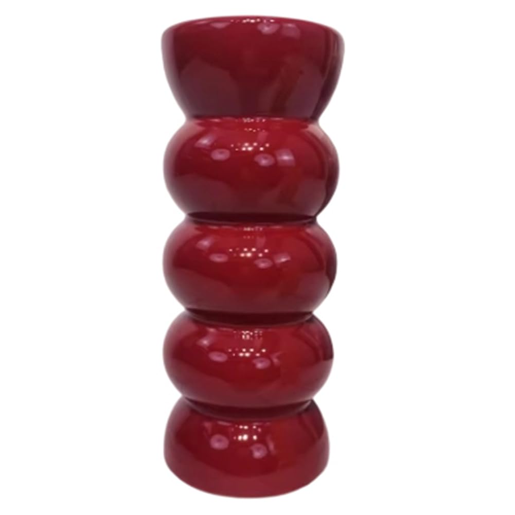 Jarrón de cerámica roja decorativo florero Art Deco para hogar y hotel