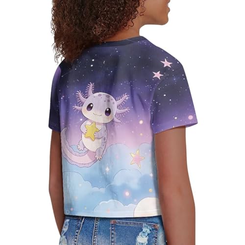 Image of Girls Fashion Crewneck Tee Shirts Casual Short Sleeve Crop Top Summer Outfits 5-14 Years Old