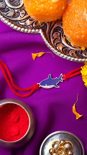 Image of KuberBox 925 Sterling Silver Baby Shark Silver Rakhi For Brother
