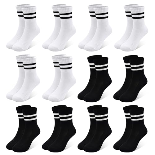 Image of 12 Pairs Boys Socks Kids Toddler Crew Socks Boys Athletic Sock Black for Boy Girls,1-12 Years.