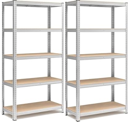 Foto di FENIXSHOP24 Set di 2 Scaffali per Carichi Pesanti, Scaffalature a 5 Ripiani in Acciaio e ripiani in legno, Senza Viti, in Garage, Portante 750 kg, 40 x 90 x 180 cm (TOTALE 40P X 180L X180A)