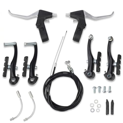 GOWTX Zestaw 2 hamulców rowerowych – zestaw hamulców V-Brake z dźwignią hamulca i linkami hamulcowymi, stop aluminium, przednia linka hamulcowa ok. 72 cm, z tyłu ok. 175 cm, do rowerów górskich