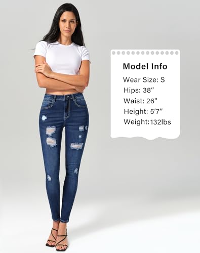 Image of roswear Women's Essentials Ripped Mid Rise Destroyed Skinny Jeans