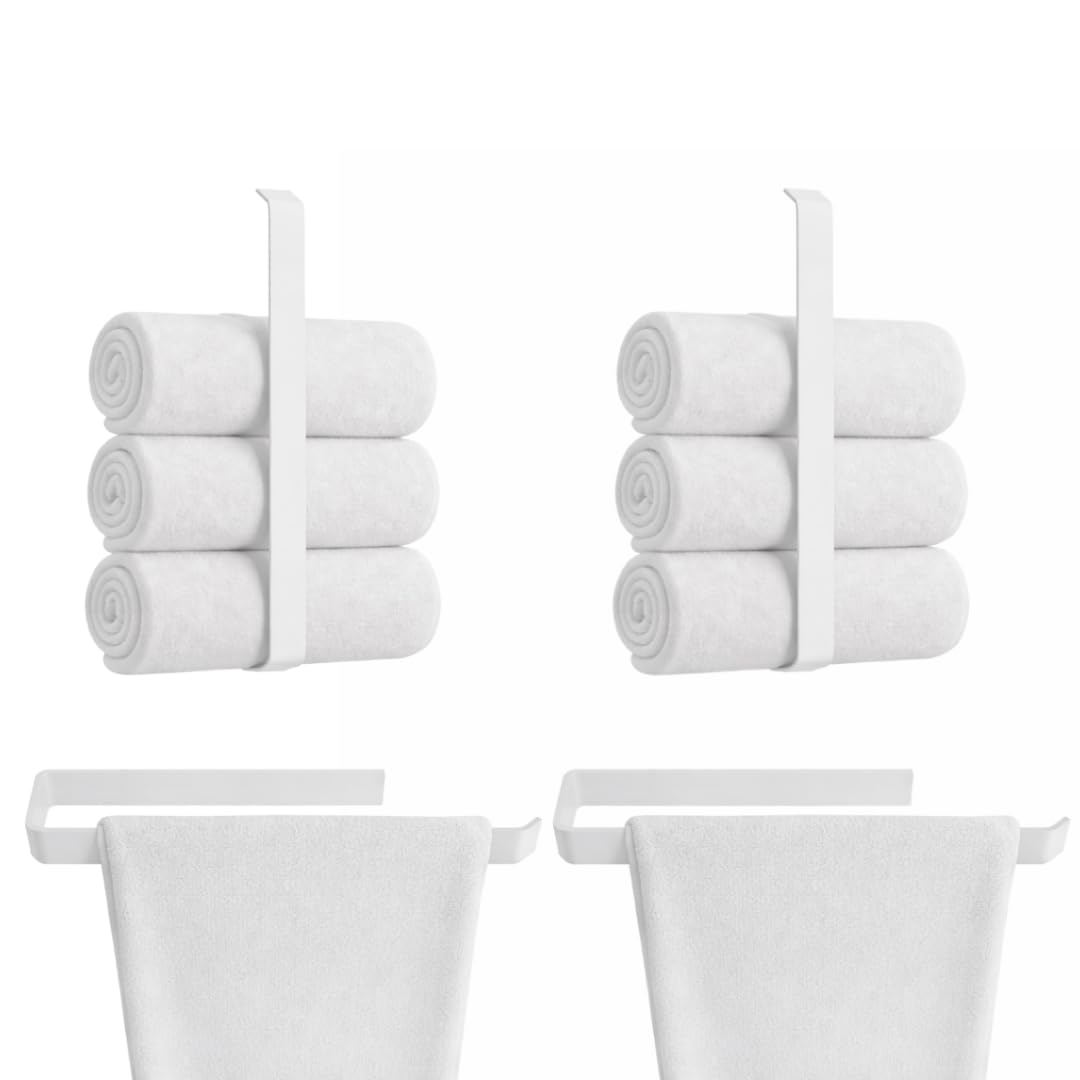 Handtuchhalter ohne Bohren 2er-Set Weiß 60x4,6x5 cm | Wand-Handtuchstange aus Stahl, schnelle Montage ohne Bohren für Bad und Küche