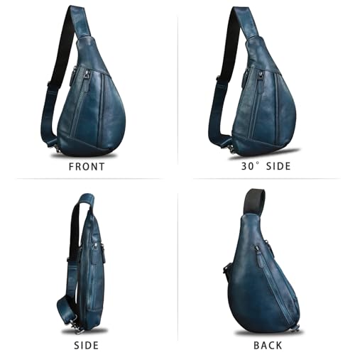 Image of Genuine Leather Sling Bag for Men and Women Vintage Real Leather Crossbody Chest Bags Backpack Purse for Travel Hiking